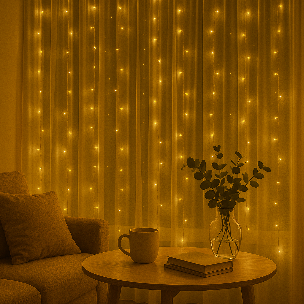 Tenda Luminosa LED 300 Luci 3x3 m con Telecomando, 8 Giochi di Luce, Cavo Silver, Alimentazione USB 5V, Ganci per Appenderla, Luce Calda, Fredda o Multicolor per Finestre, Pareti e Decorazioni Natalizie