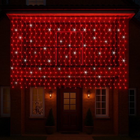 Tenda Luminosa Natalizia 12 metri Stalattiti a LED 480 Luci rosse + led intermittenti Bianco Freddo per Interno ed Esterno IP44