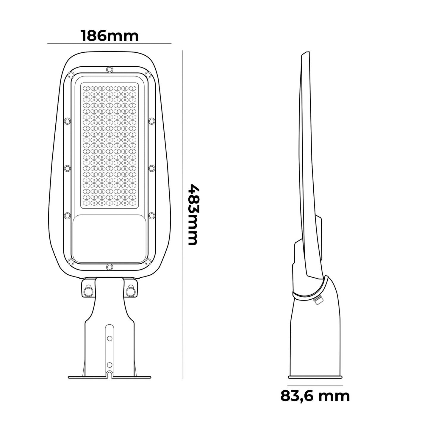 Lampione Stradale LED 100w, 220V, 9000 Lumen, Luce fredda 6500K, Impermeabile IP65, Alluminio grigio, Inclinazione Regolabile