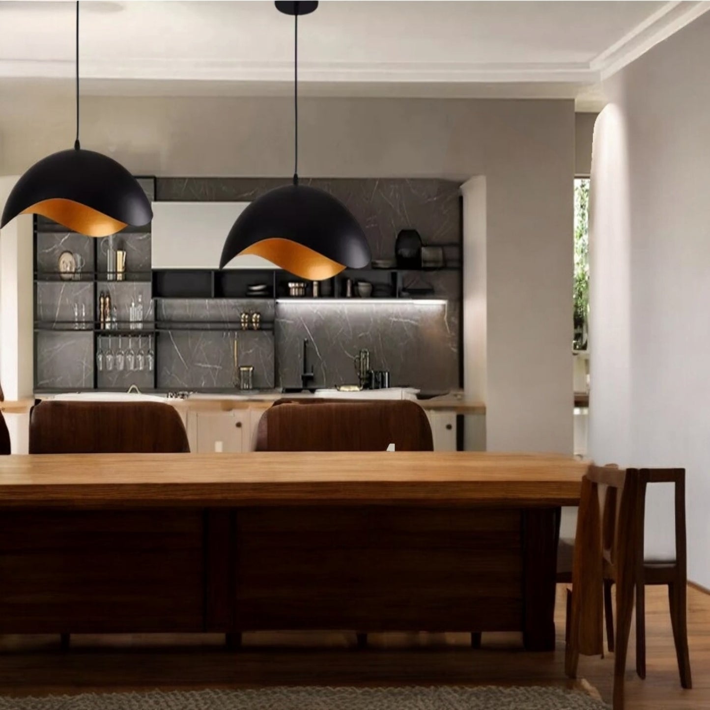 Lampadario Sospeso E27 Moderno a Forma di Conchiglia, Regolabile, Design Minimalista per Cucina, Soggiorno e Camera da Letto, Bianco, Nero