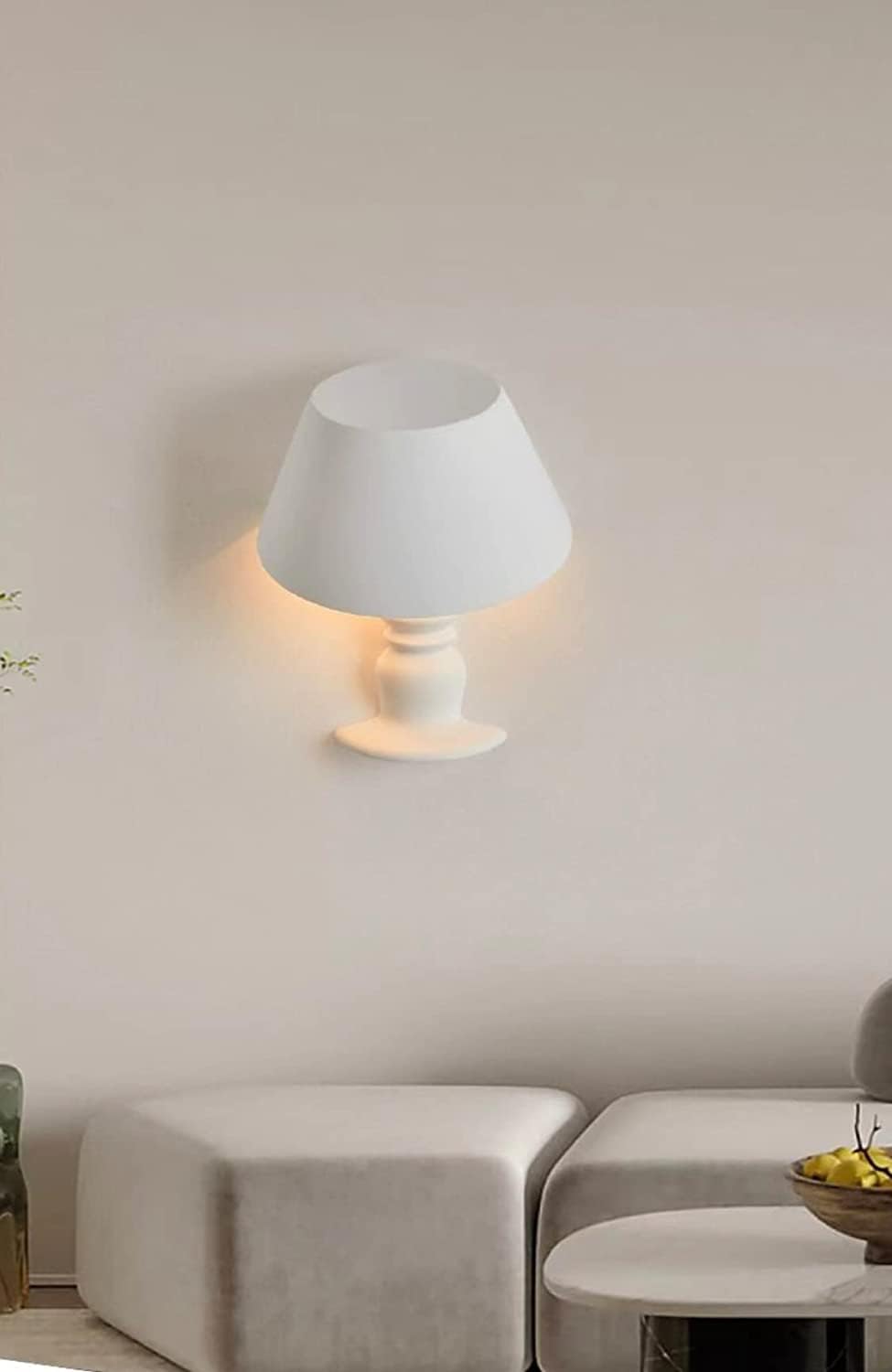 Applique da Parete in Gesso Verniciabile Bianco, Design a Forma di Lampada da Tavolo, Attacco E14, 30x12x14 cm, Stile Moderno per Interni Casa e Locali