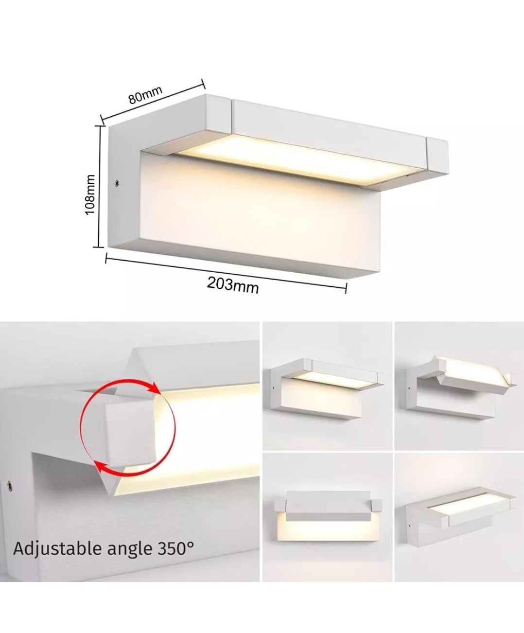 Applique Bianco a LED da Esterno 21W IP65, Lampada a Parete Orientabile, 1800 Lumen, Alluminio e Vetro, CCT switch Luce calda, fredda, naturale