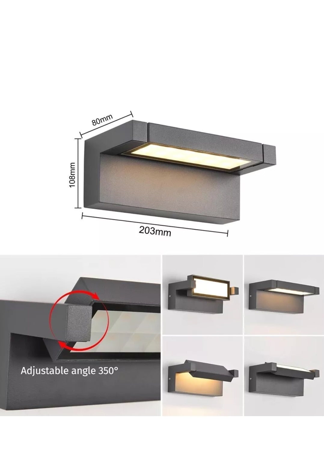 Applique Grigio antracite a LED da Esterno 21W IP65, Lampada a Parete Orientabile, 1800 Lumen, Alluminio e Vetro, CCT switch Luce calda, fredda, naturale