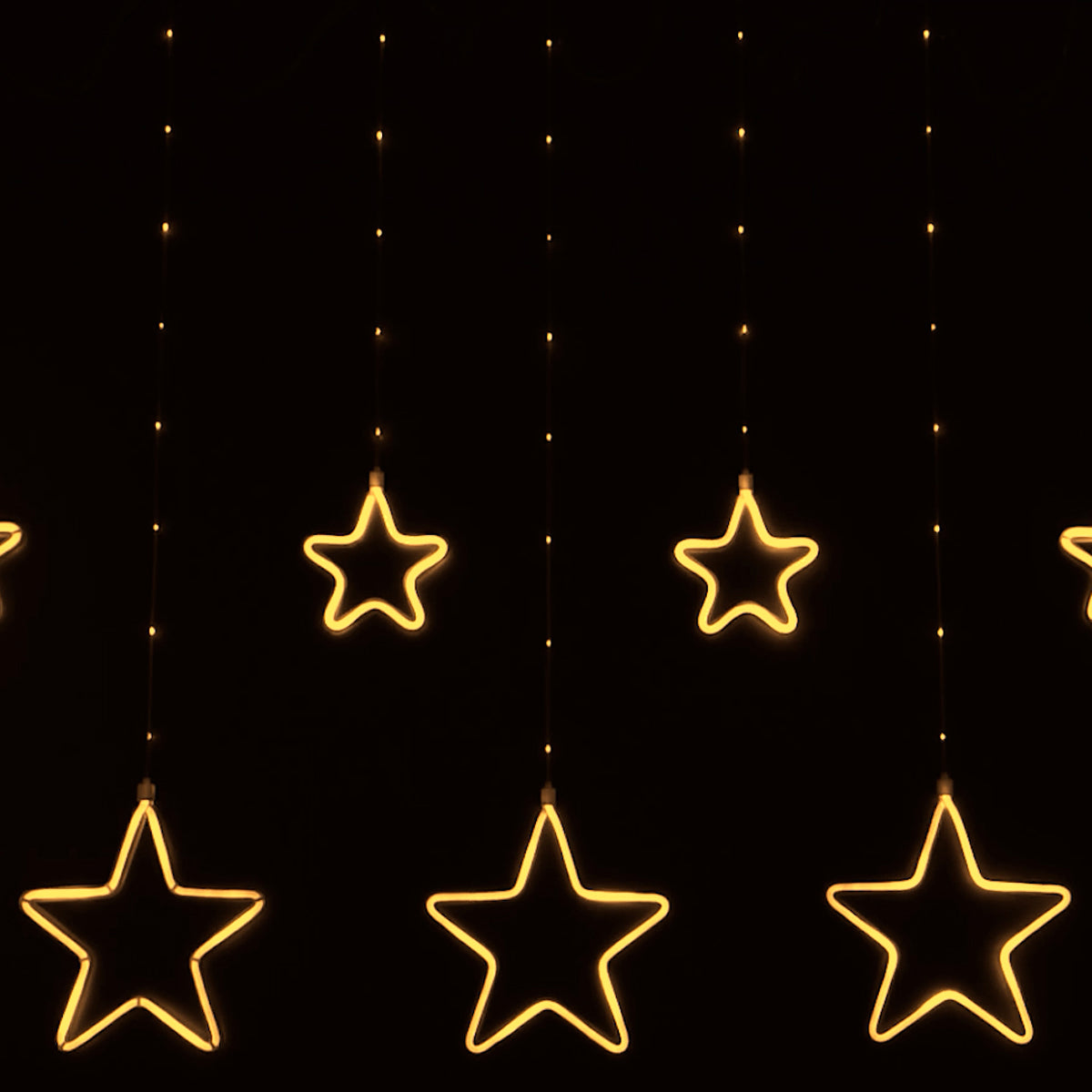 Tenda Luminosa a Stelle LED Luce calda fredda o multicolor 2,4 Metri – 8 Giochi di Luce – Flex Neon Decorativo Natalizio IP44 per Interno ed Esterno – Stelle 10/20 cm