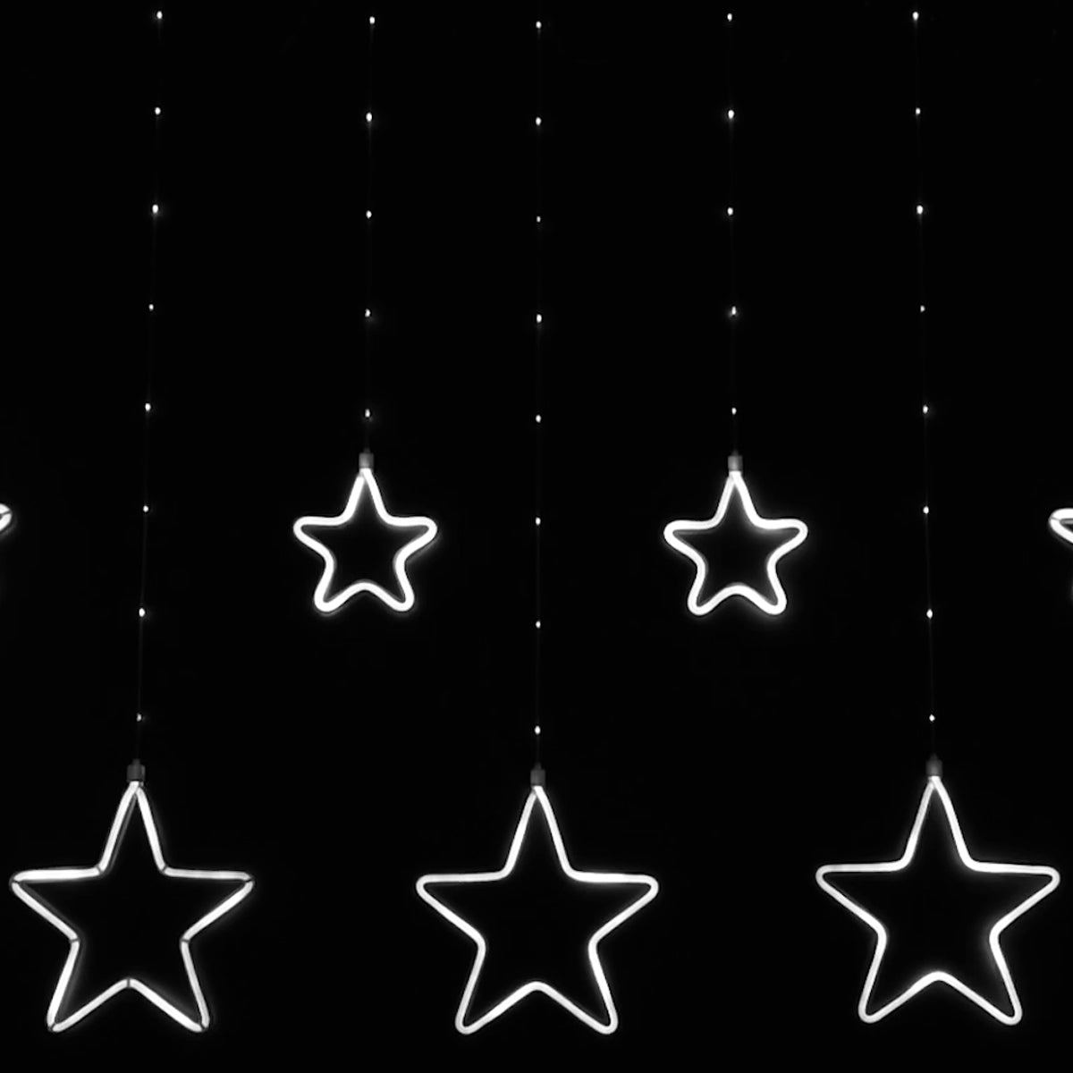 Tenda Luminosa a Stelle LED Luce calda fredda o multicolor 2,4 Metri – 8 Giochi di Luce – Flex Neon Decorativo Natalizio IP44 per Interno ed Esterno – Stelle 10/20 cm