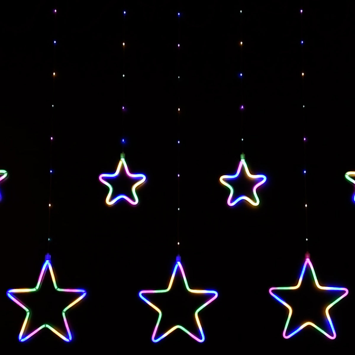 Tenda Luminosa a Stelle LED Luce calda fredda o multicolor 2,4 Metri – 8 Giochi di Luce – Flex Neon Decorativo Natalizio IP44 per Interno ed Esterno – Stelle 10/20 cm