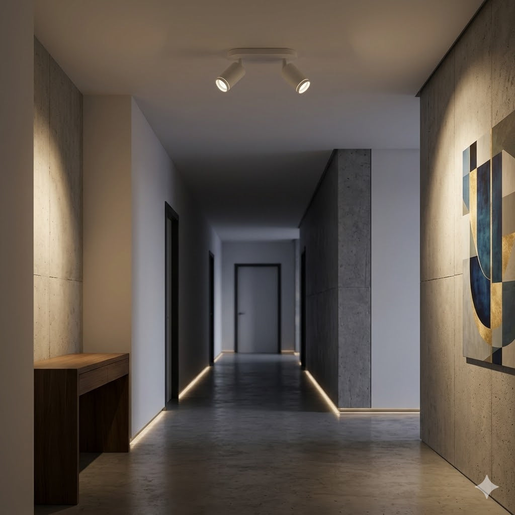 Faretto a Soffitto 2 Luci Orientabili GU10 in Alluminio Bianco, Plafoniera Spot Doppio Cilindrico per Interno, Portalampada GU10 per Cucina Corridoio Camera Soggiorno, Lampadine non incluse (Copia)