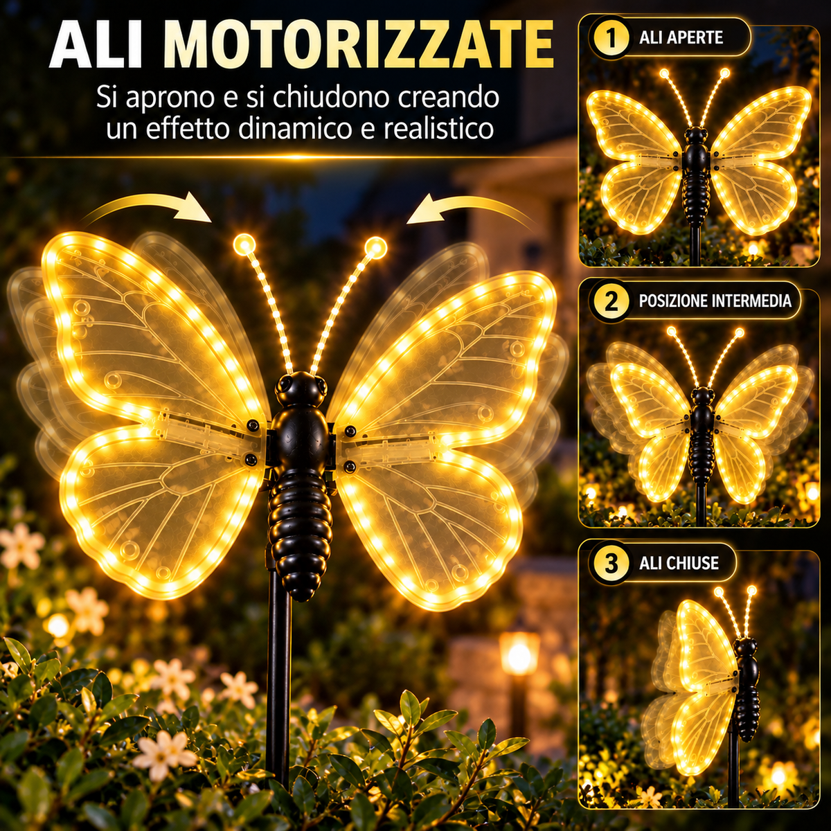 Farfalla LED Natalizia Luce Calda 40 cm con Ali Motorizzate – 204 LED – IP44