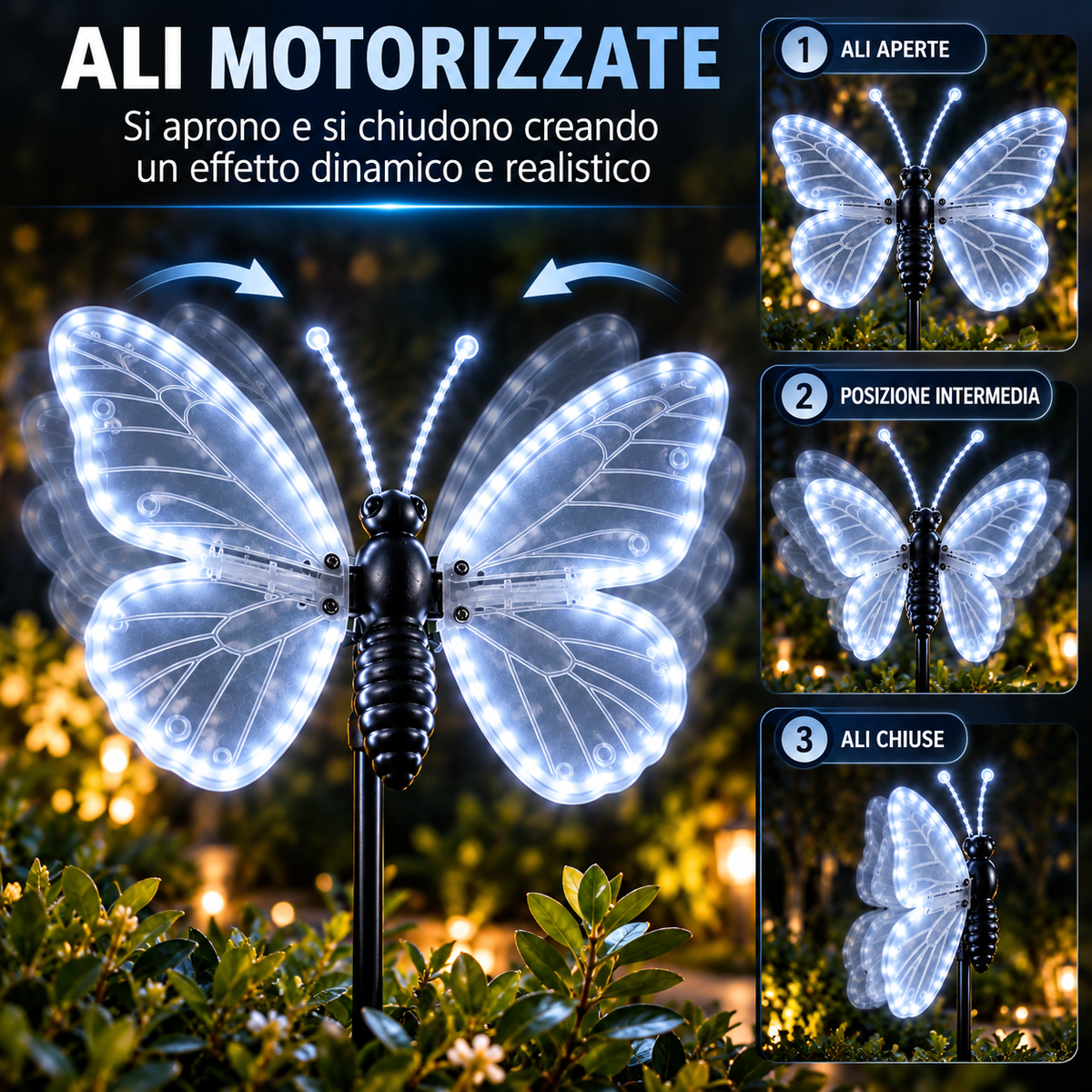 Farfalla LED Natalizia Luce Fredda 40 cm con Ali Motorizzate – 204 LED – IP44
