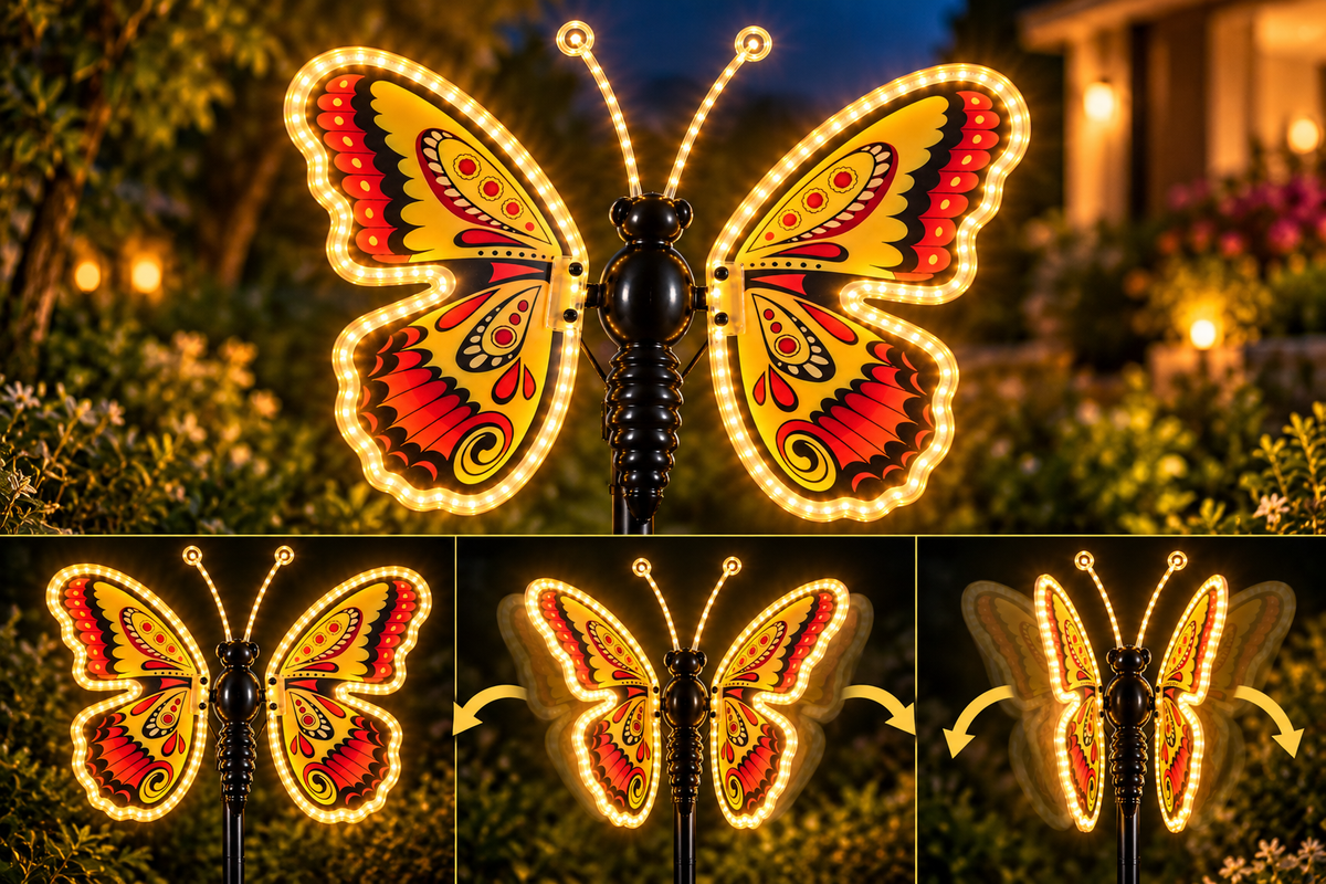 Farfalla LED Colorata 40 cm con Ali Motorizzate – 204 LED Luce Calda IP44