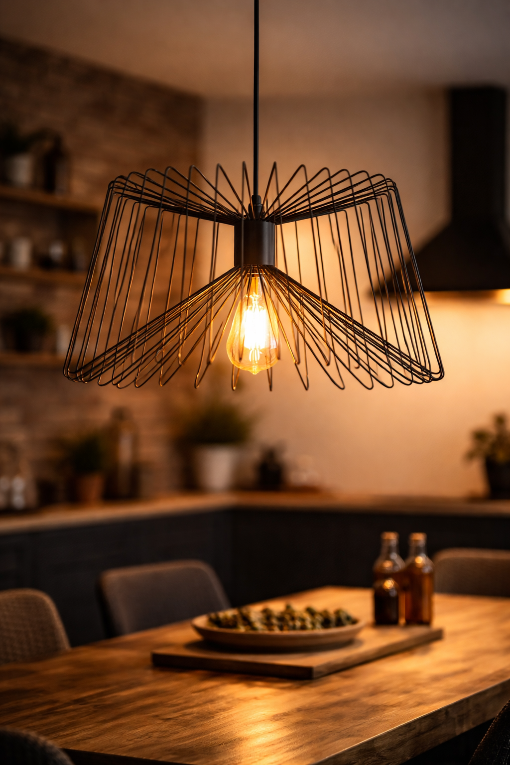 Lampadario a Sospensione Industriale Nero Metallo Attacco E27 Lampadina Non Inclusa Design Gabbia Moderno per Cucina Sala da Pranzo Soggiorno