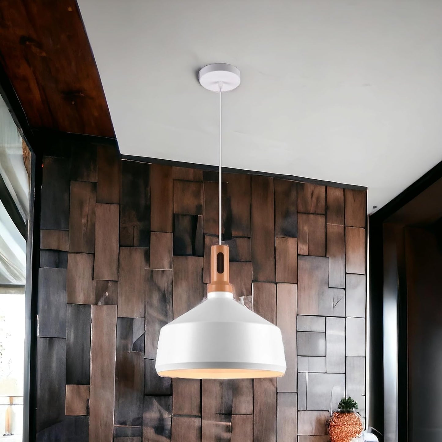 Lampadario da soffitto a sospensione con attacco E27 (lampadina non inclusa) moderno stile industriale nordino Bianco 35x22 cm