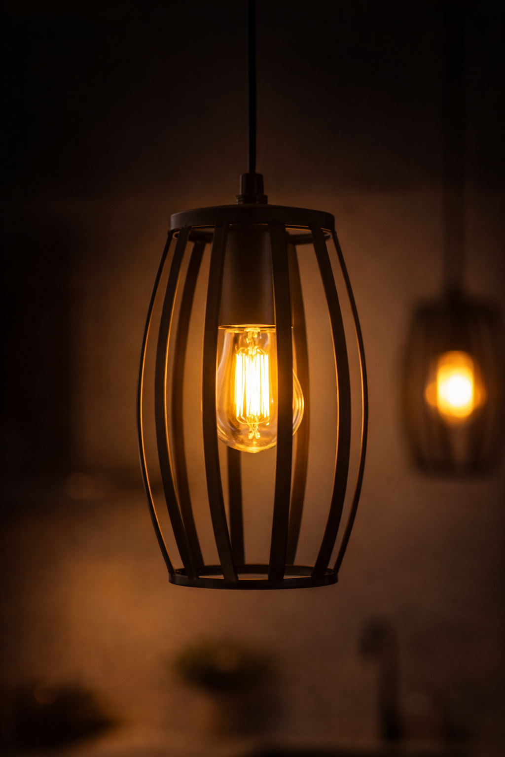 Lampadario Industriale a Sospensione E27 Nero in Metallo, Gabbia Vintage, Lampada a Soffitto per Cucina Isola Soggiorno Ristorante, Lampadina Non Inclusa