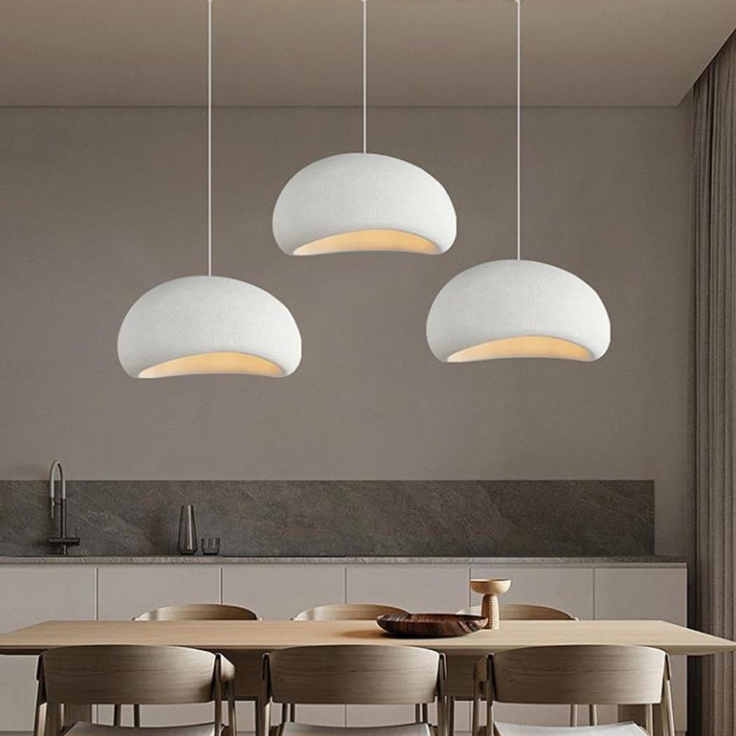 Lampadario a sospensione Wabi-Sabi in polistirene ad alta densità Ø40 cm – Attacco E27 – Stile giapponese moderno – Bianco effetto pietra