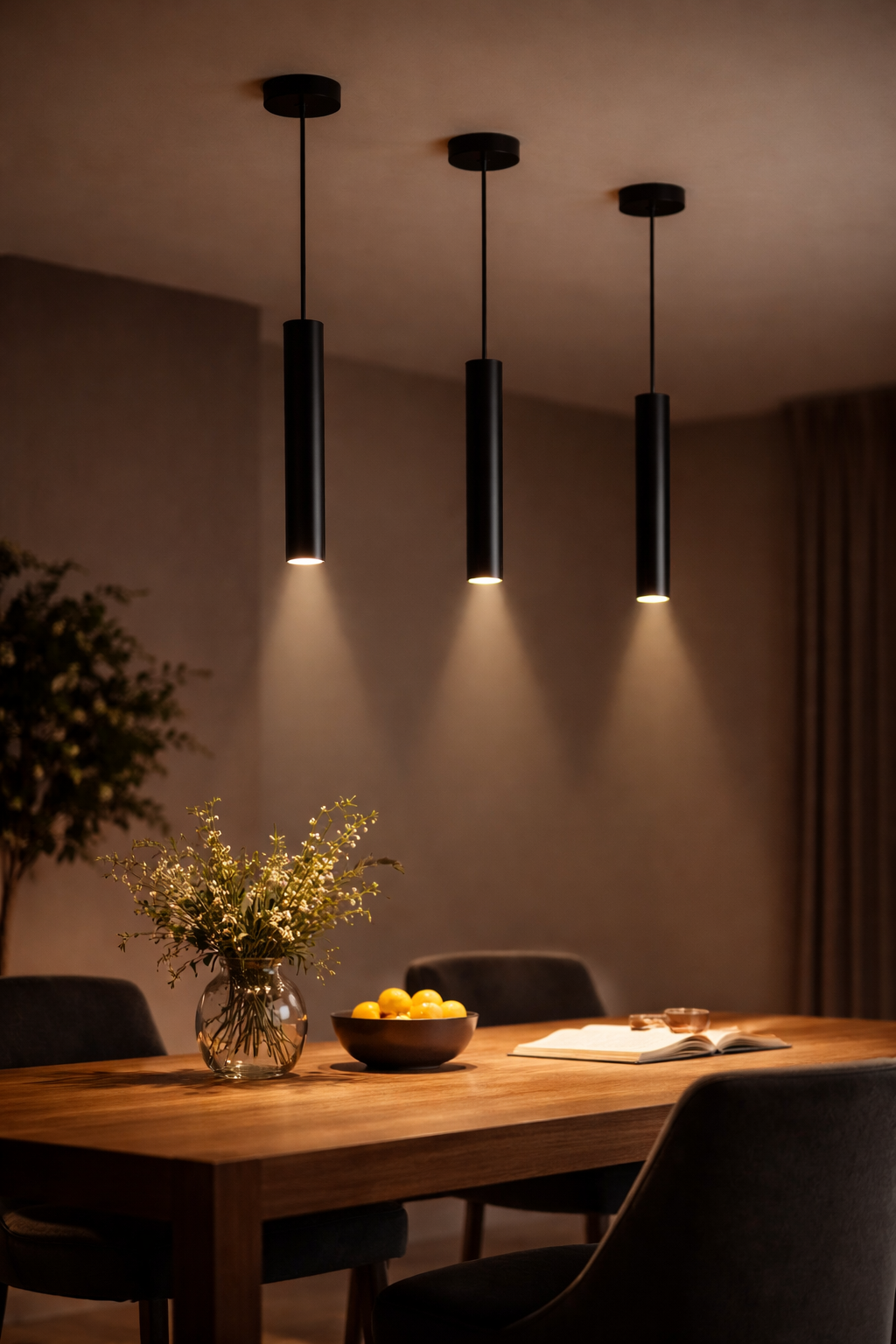 Lampada a Sospensione LED Cilindrica 3W 300lm CCT Switch Luce calda, fredda, naturale, Lampadario Tubo Nero in Alluminio con Fascio 30°, Lampada Spot per Isola Cucina Tavolo Bancone