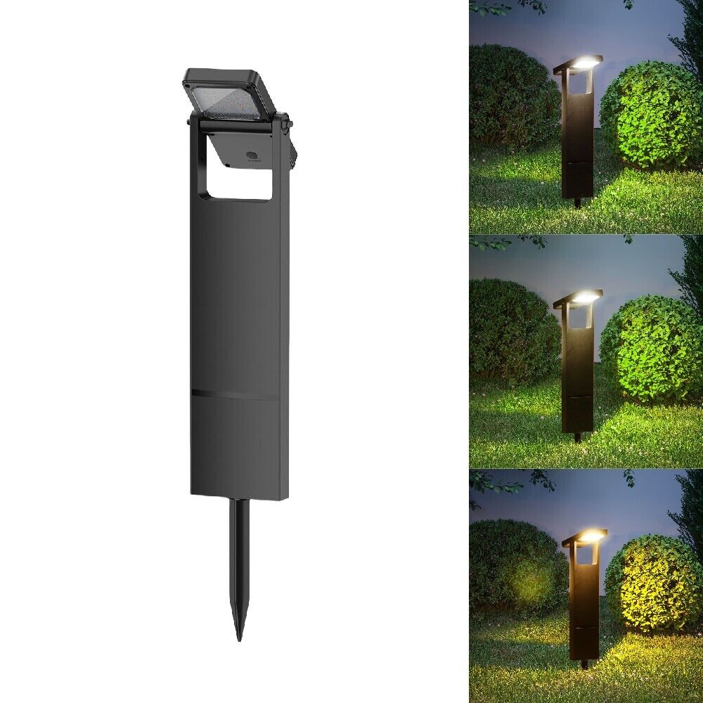 Lampioncino LED solare da giardino con picchetto, luce calda 3000K - naturale 4000K - fredda 6500K, 10W 200lm, orientabile, pannello solare, durata 8 ore, IP65, per esterni, vialetti e aiuole