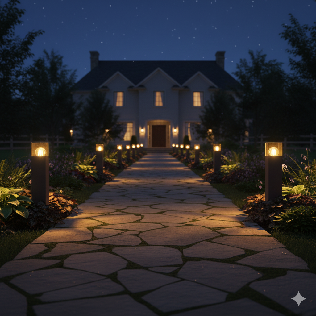 Paletto da Giardino LED con Attacco E27 IP44 – Lampada da Esterno H 44 cm Marrone con Diffusore Acrilico Trasparente – Illuminazione Vialetti, Terrazzi e Giardini – Compatibile Lampadina LED max 12W