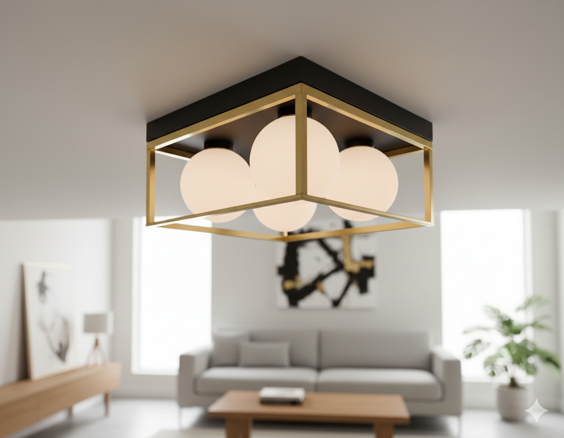 Lampada da Soffitto Plafoniera Moderna Minimalista con sfera in Vetro Opalino Attacco G9 Illuminazione Elegante per Soggiorno Camera da Letto cucina Quadrata con 4 sfere