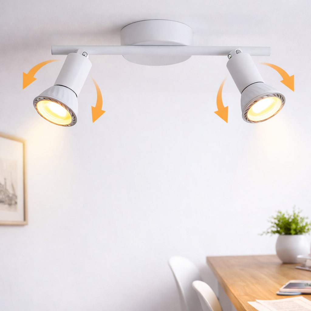 Faretto Soffitto 2 Luci GU10 Orientabili in Metallo, Plafoniera Spot Direzionabili, Lampada da Soffitto Moderna per Corridoio Cucina Soggiorno, Bianco, Lampadine Non Incluse