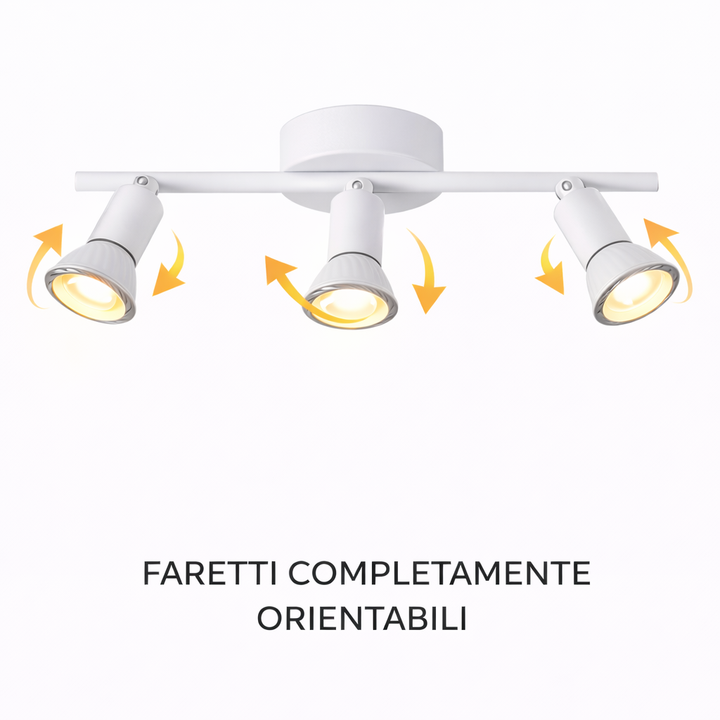 Faretto Soffitto 3 Luci GU10 Orientabili in Metallo, Plafoniera Spot Direzionabili, Lampada da Soffitto Moderna per Corridoio Cucina Soggiorno, Bianco, Lampadine Non Incluse