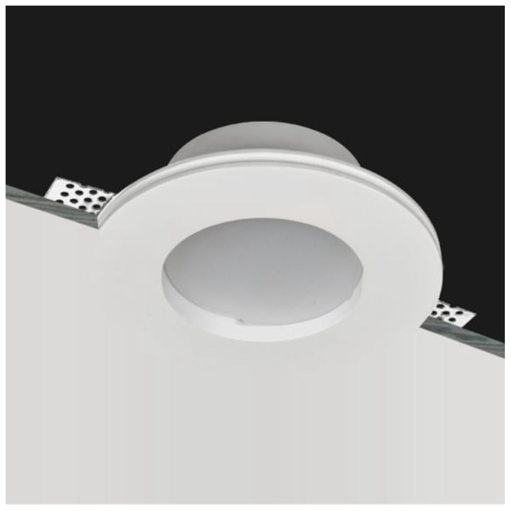 Portafaretto da incasso in gesso a scomparsa, diametro 120mm, altezza 65mm, foro 125mm, con vetro opaco, compatibile con faretti GU10