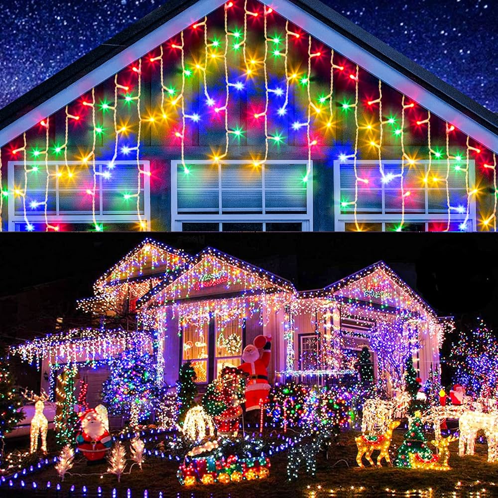 Tenda Luminosa Natalizia LED 300 Luci – 6 Metri con Stalattiti – IP44 Interno Esterno – 8 Giochi di Luce – Luce Calda, Fredda o Multicolor