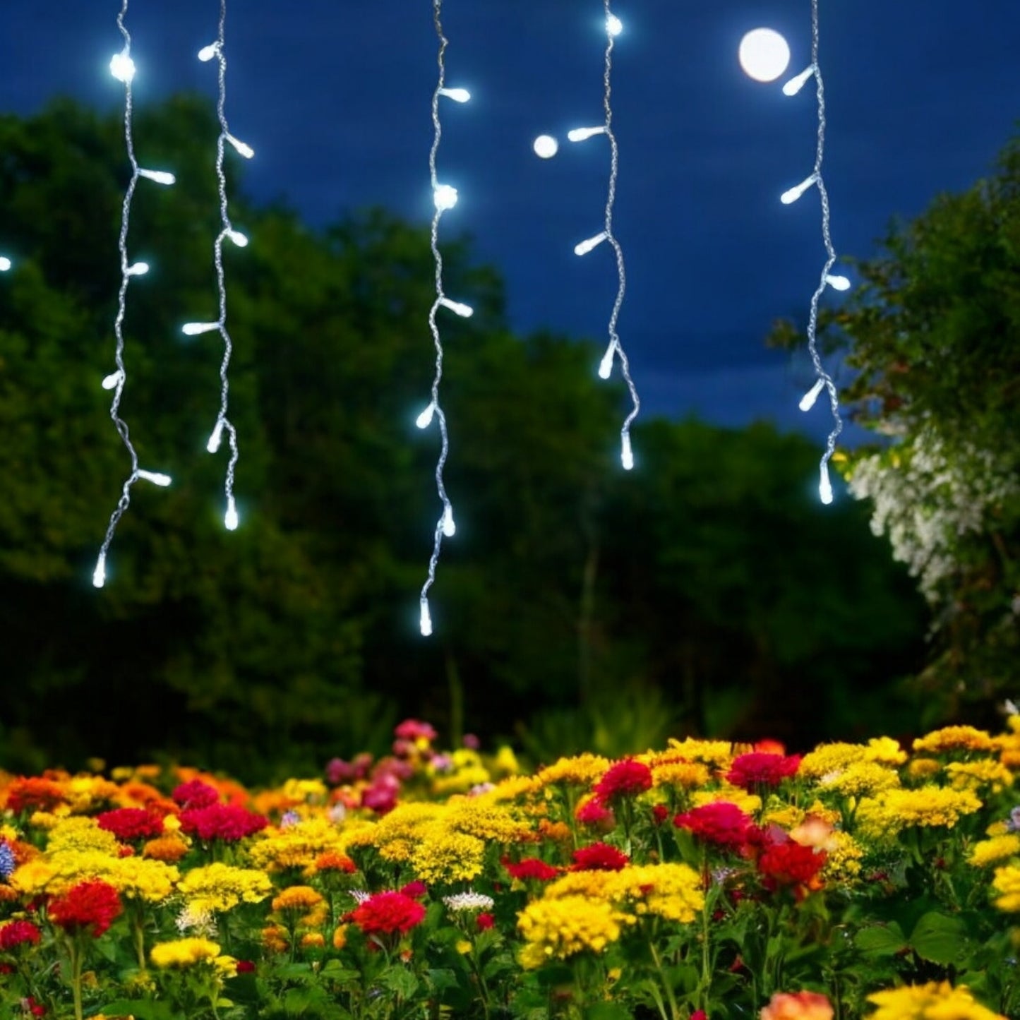 Tenda Luminosa Natalizia Stalattiti a LED 138 Luci Bianco freddo o Caldo + Flash Bianco Freddo per Interno ed Esterno IP44