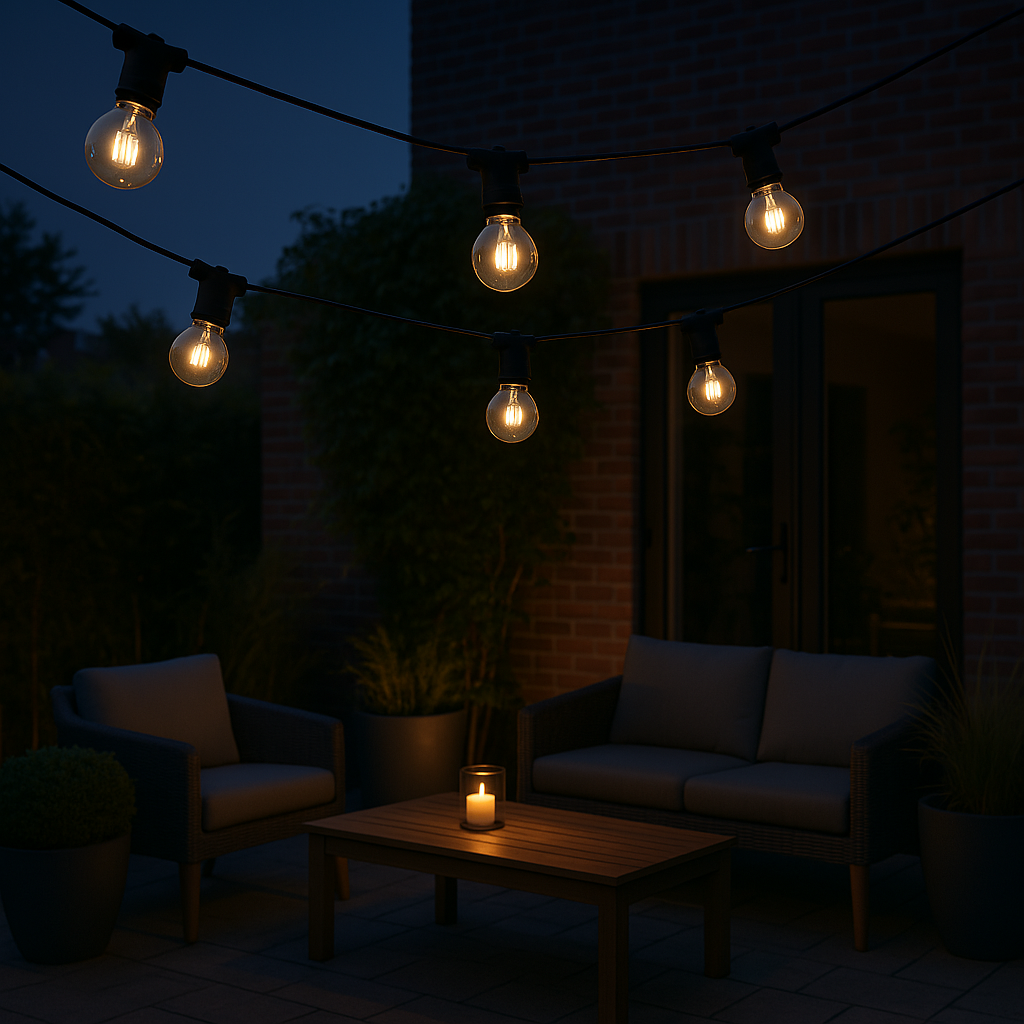 Catenaria di Luci da Esterno 10m, IP65, Luce calda, Attacco E12, 10 Portalampade con lampadine Prolungabile