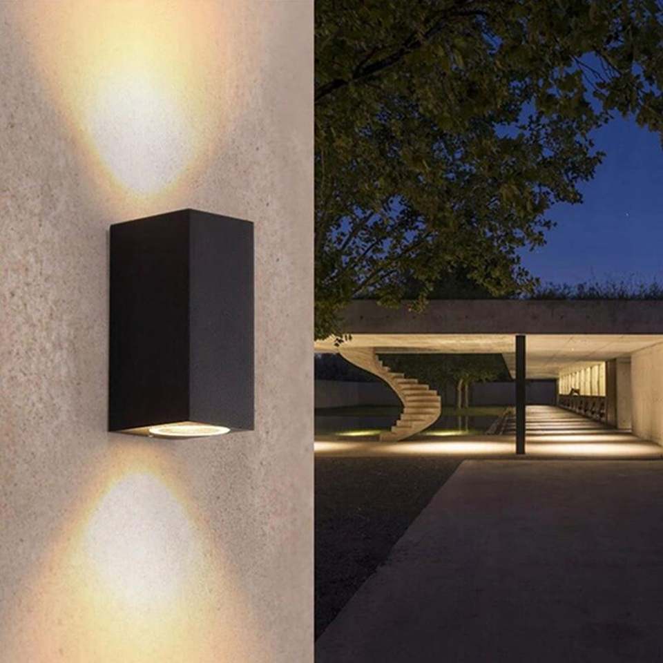 Applique da esterno ip65 lampada a parete moderna doppia luce con attacco gu10 biemissione per giardini terrazze balconi
