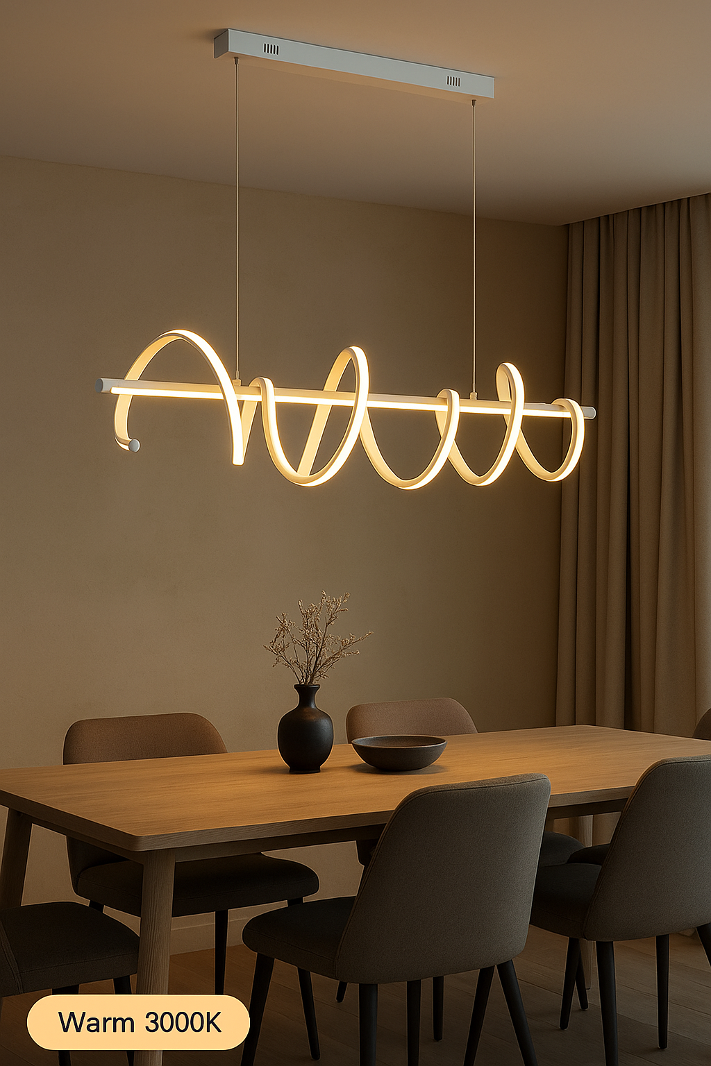 Lampadario LED Bianco a Sospensione Moderno a Spirale 60W 4800 Lumen – CCT Colore della luce selezionabile Calda, Fredda e Naturale – Fascio 300°