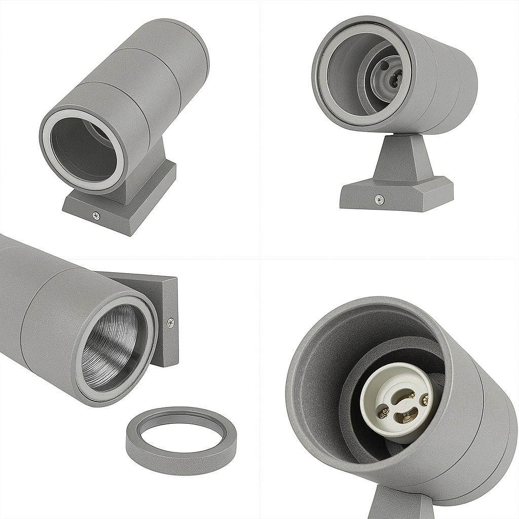 Applique da Esterno IP65 in Alluminio per Lampadina GU10 (non incluse) – Doppio Fascio di Luce Up & Down – Design Moderno da Parete per Giardino, Terrazzo, Balcone