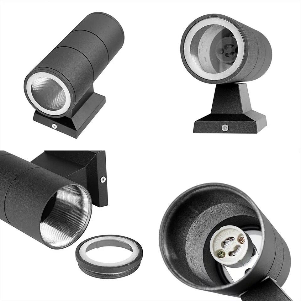 Applique da Esterno IP65 in Alluminio per Lampadina GU10 (non incluse) – Doppio Fascio di Luce Up & Down – Design Moderno da Parete per Giardino, Terrazzo, Balcone