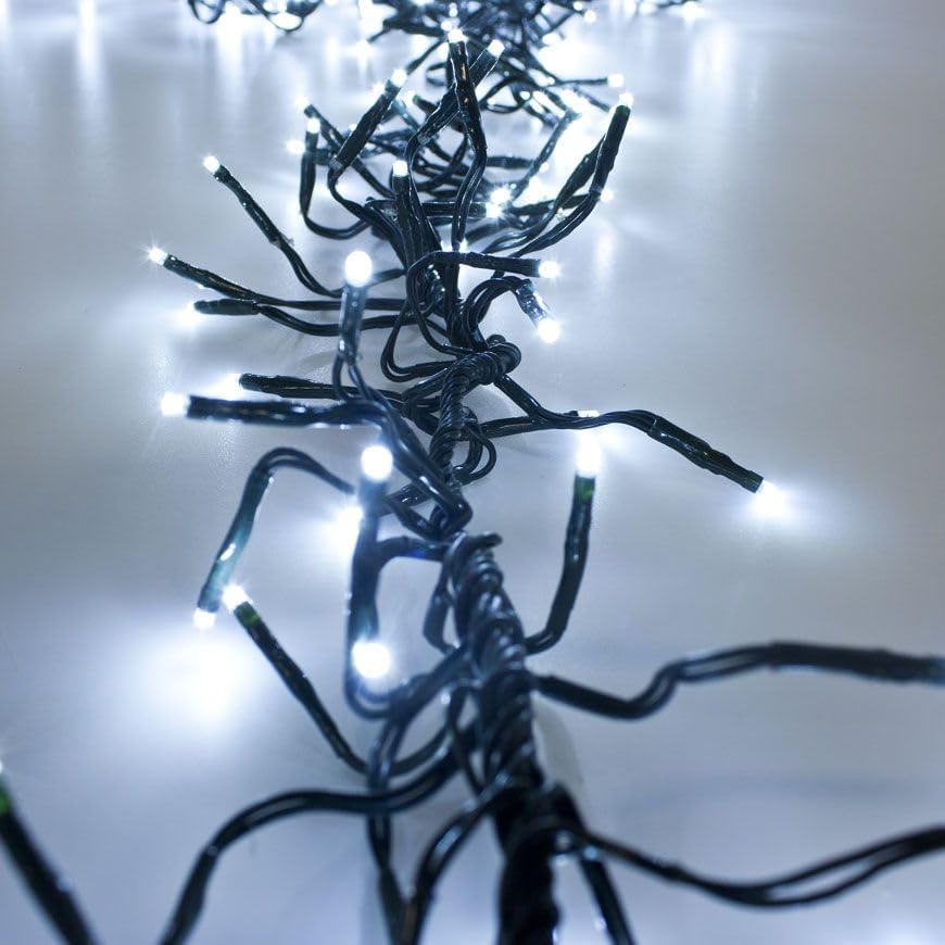 Catena Luminosa Natalizia Millepiedi Cluster Grappolo, Luci di Natale, 2000 LED, Luce Calda o Fredda , uso Interno ed Esterno, Timer, 8 Giochi di Luce, Cavo Verde, 40 metri
