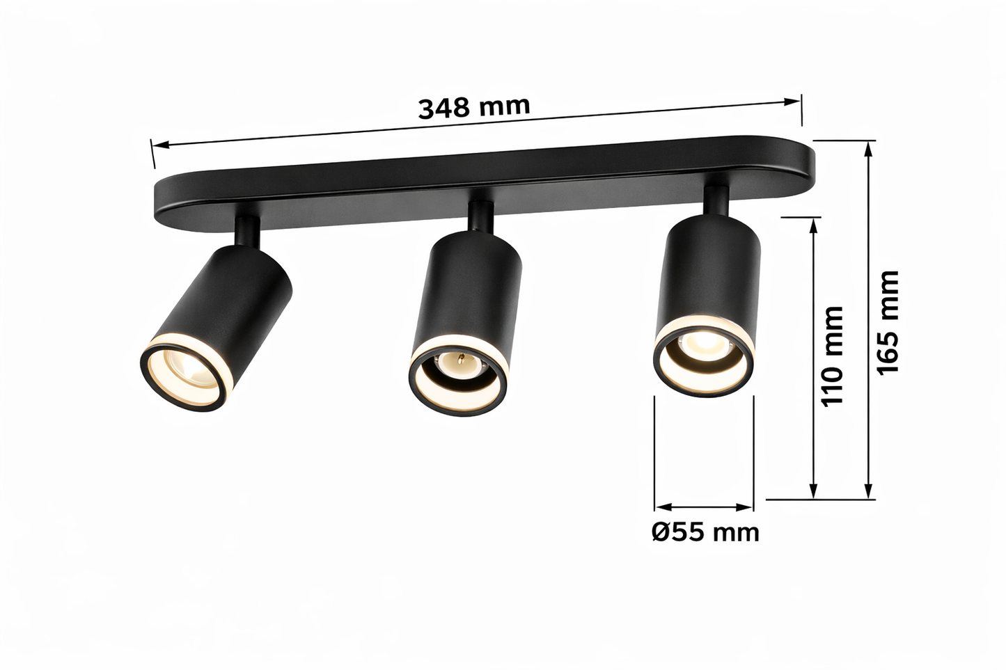 Plafoniera 3 Faretti Orientabili GU10 Nero, Portafaretto Soffitto Moderno in Alluminio, Attacco GU10 Max 35W, Spot Cilindrici Direzionabili per Cucina Corridoio Camera, Lampadine Non Incluse