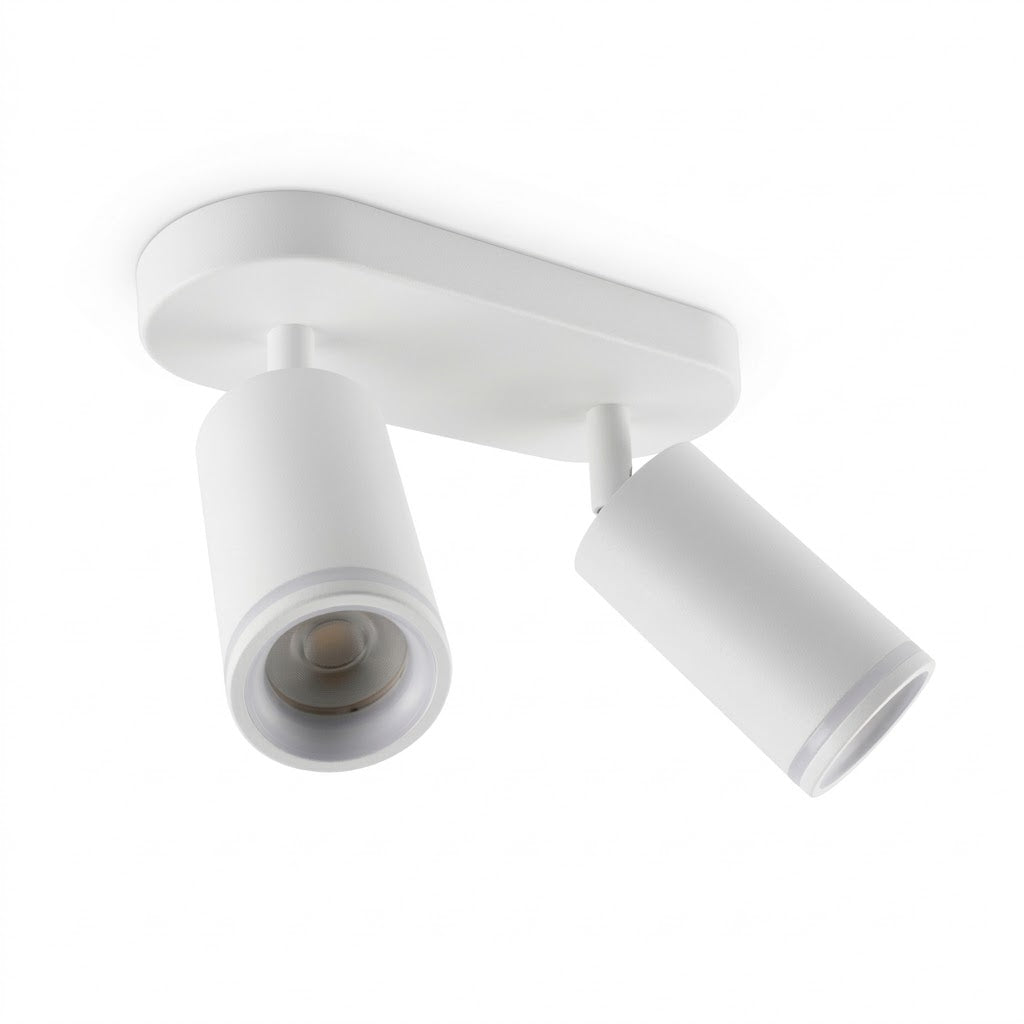 Faretto a Soffitto 2 Luci Orientabili GU10 in Alluminio Bianco, Plafoniera Spot Doppio Cilindrico per Interno, Portalampada GU10 per Cucina Corridoio Camera Soggiorno, Lampadine non incluse (Copia)