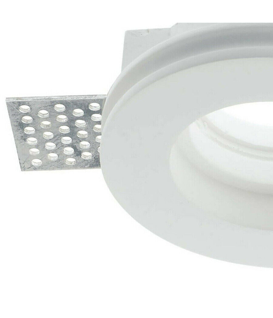 Portafaretto da incasso in gesso a scomparsa, diametro 120mm, altezza 65mm, foro 125mm, con vetro opaco, compatibile con faretti GU10