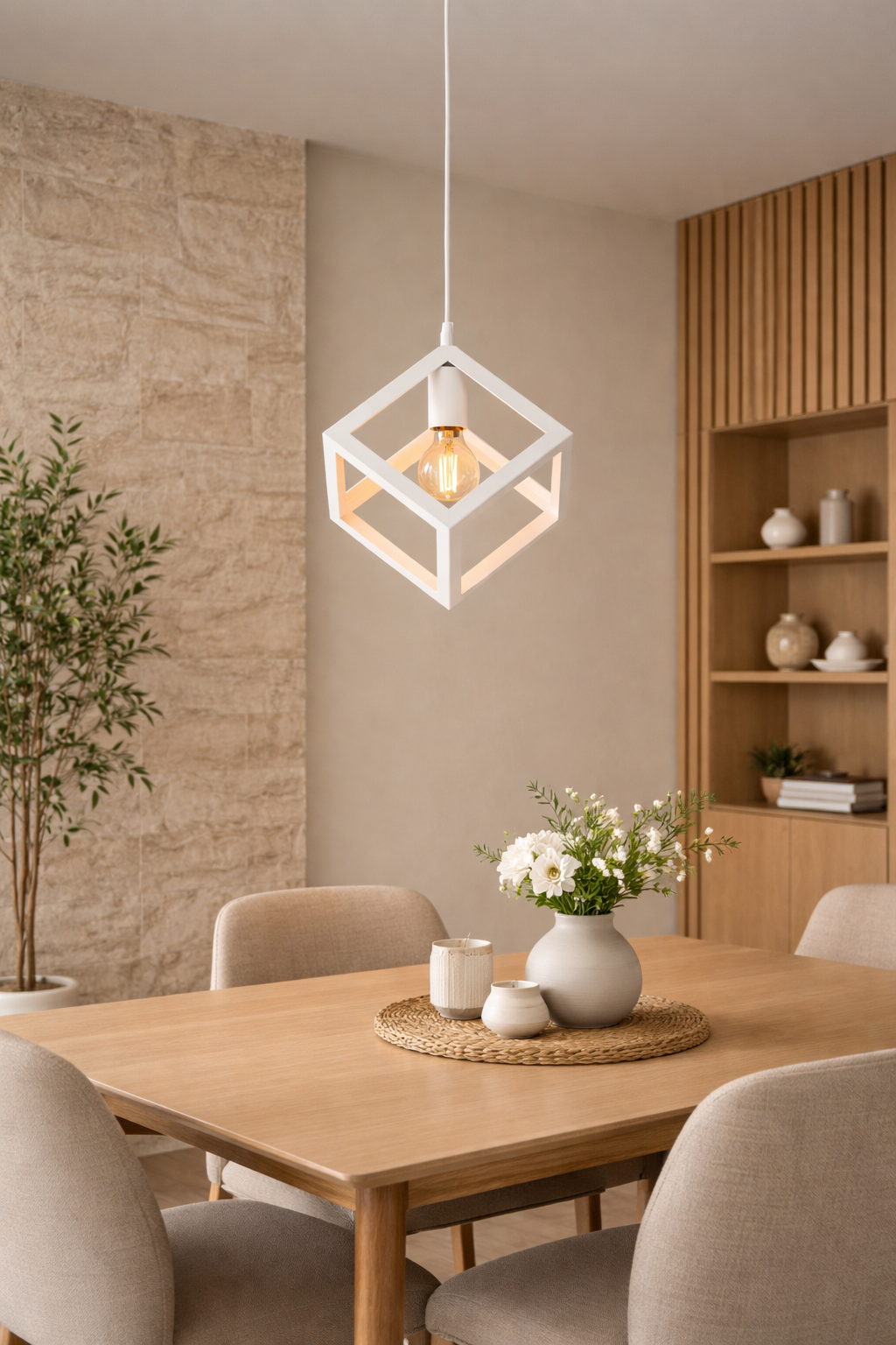 Lampadario Cubo Geometrico a Sospensione Bianco Attacco E27 Lampada Industrial Moderna Metallo per Cucina Tavolo Soggiorno Ristorante