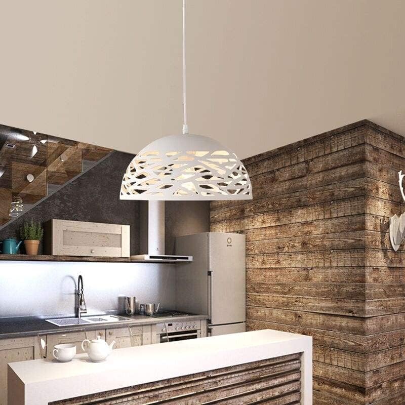 Lampadario a sospensione E27 in metallo bianco, paralume traforato Ø36 cm, design moderno, IP20 – Altezza regolabile fino a 137 cm