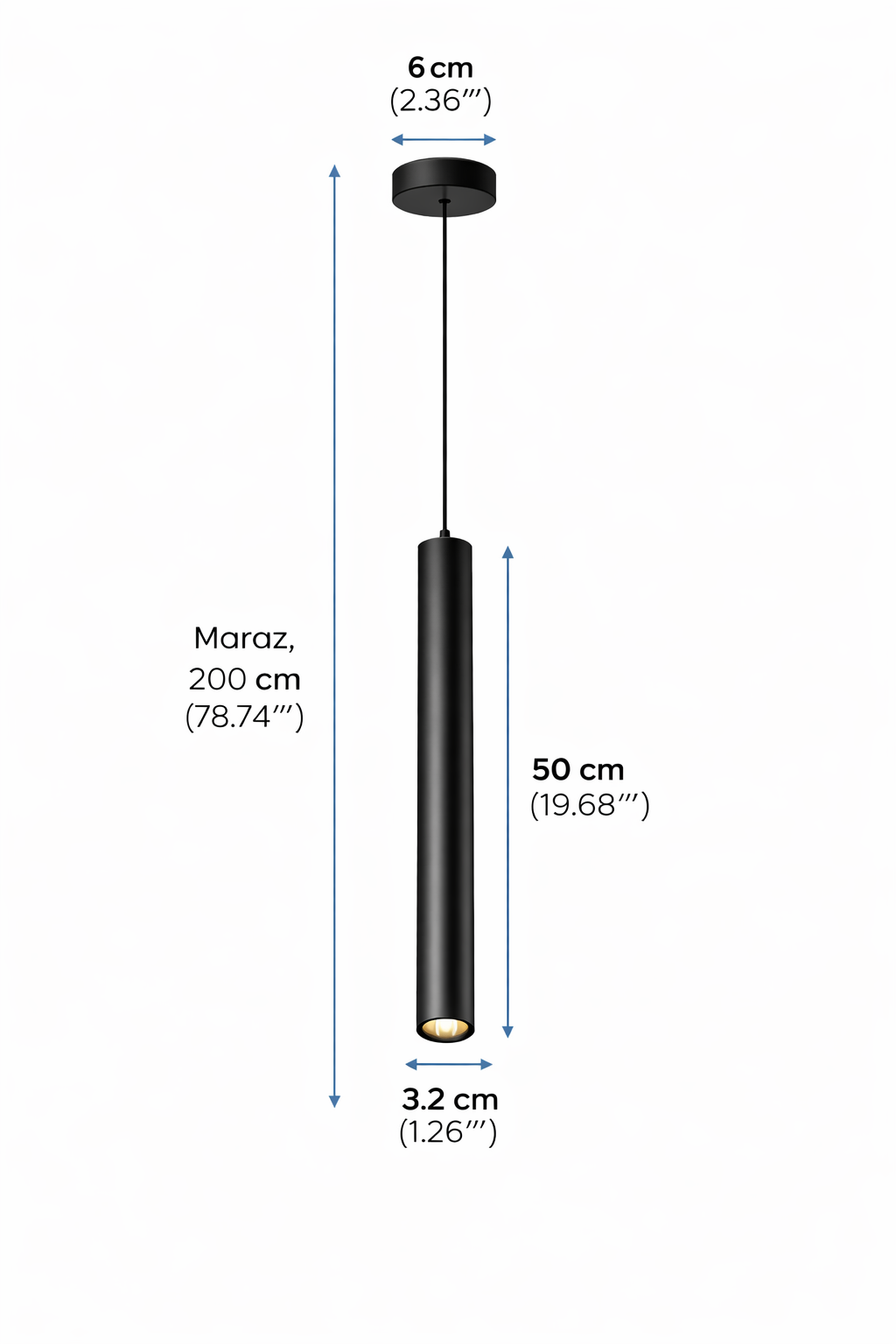 Lampada a Sospensione LED Cilindrica 3W 300lm CCT Switch Luce calda, fredda, naturale, Lampadario Tubo Nero in Alluminio con Fascio 30°, Lampada Spot per Isola Cucina Tavolo Bancone