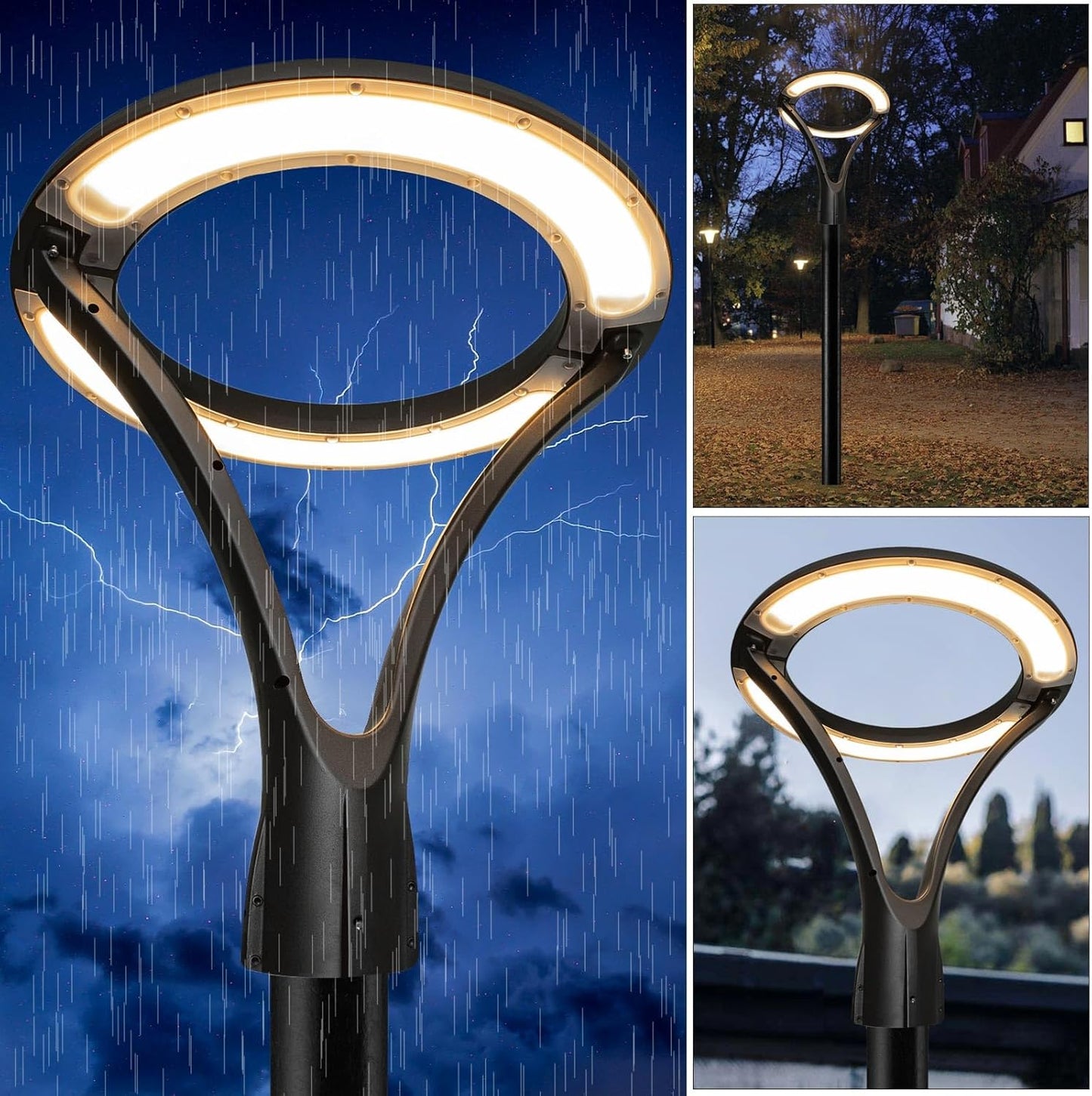 Lampione stradale a LED 100W IP65 per Esterno, 9300 Lumen, Design Circolare, cerchio Luminoso