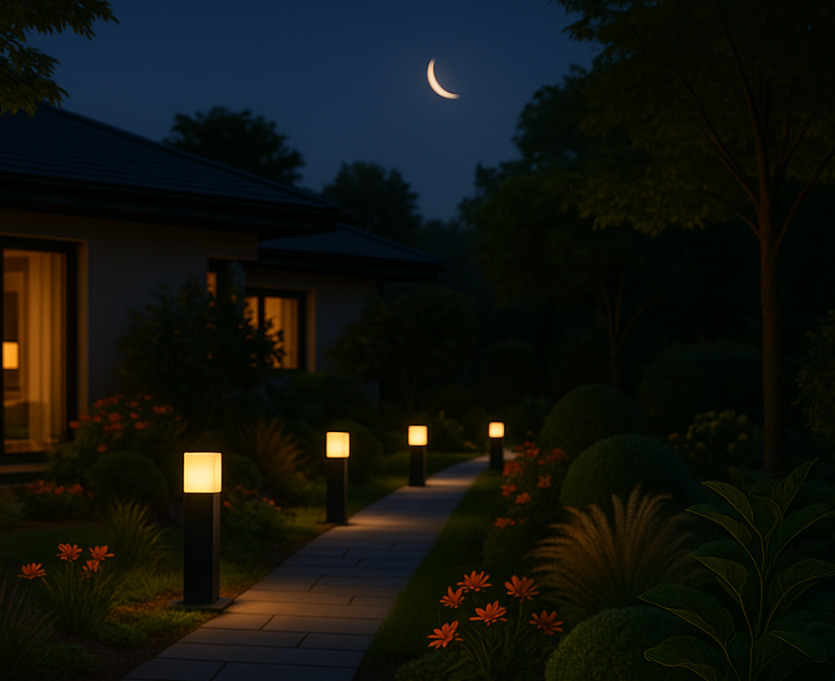 Paletto luminoso da giardino con sensore di movimento, attacco E27, IP44, alluminio e diffusore acrilico, lampione per esterni