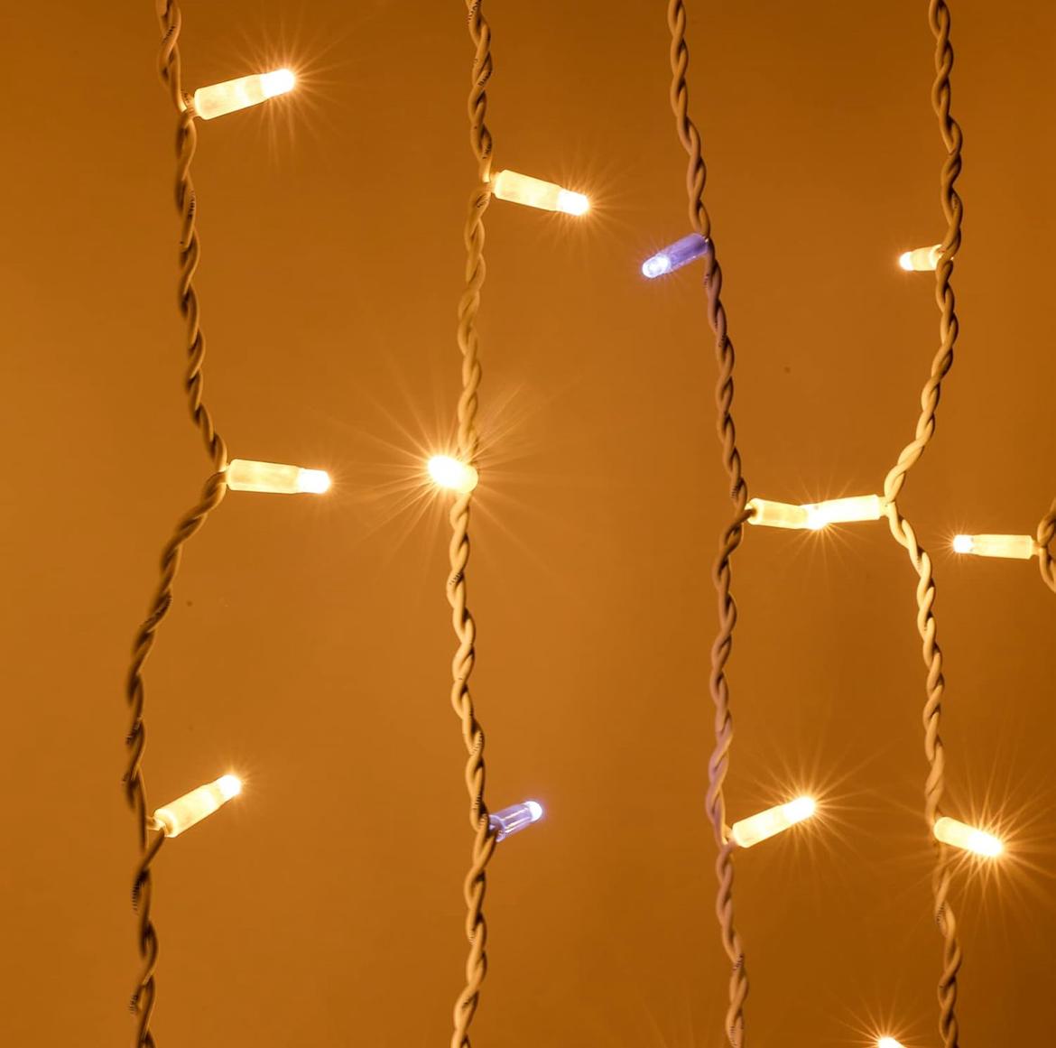 Tenda Luminosa Natalizia 3x0,8m 128 LED Maxiled – 100 Luce Calda + 28 Flash Fredda, Prolungabile fino a 12m, 220V IP44 con Spina Schuko per Esterno