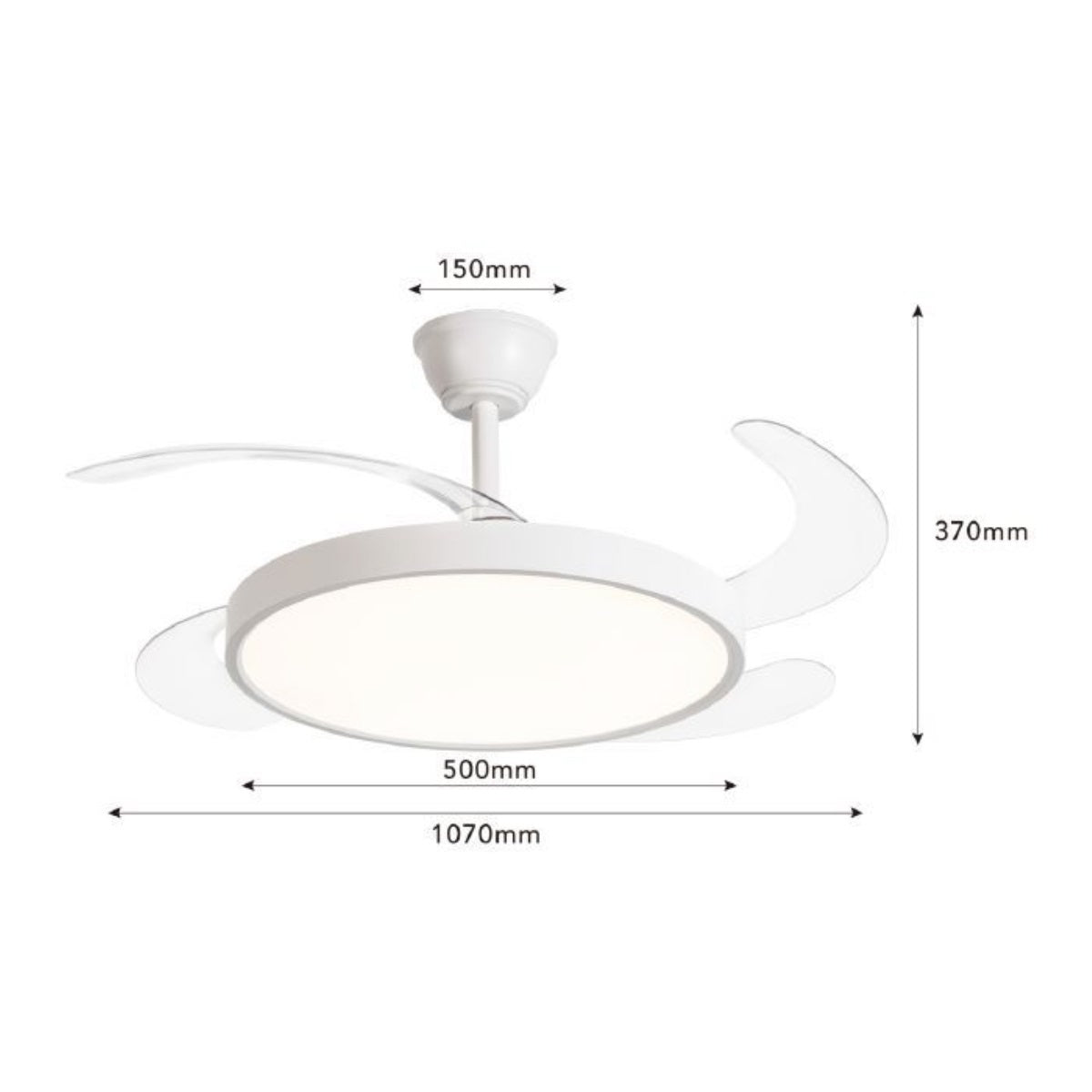 Ventilatore da soffitto con lampada LED integrata 40W dimmerabile con telecomando, pale retrattili invisibili, 6 velocità, funzione estate/inverno, luce calda, naturale, fredda, design moderno