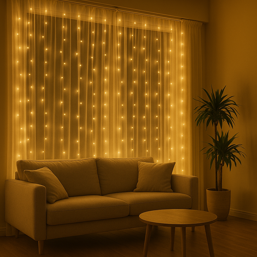 Tenda Luminosa LED 300 Luci 3x3 m con Telecomando, 8 Giochi di Luce, Cavo Silver, Alimentazione USB 5V, Ganci per Appenderla, Luce Calda, Fredda o Multicolor per Finestre, Pareti e Decorazioni Natalizie