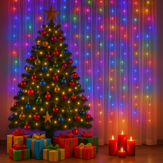 Tenda Luminosa LED 300 Luci 3x3 m con Telecomando, 8 Giochi di Luce, Cavo Silver, Alimentazione USB 5V, Ganci per Appenderla, Luce Calda, Fredda o Multicolor per Finestre, Pareti e Decorazioni Natalizie