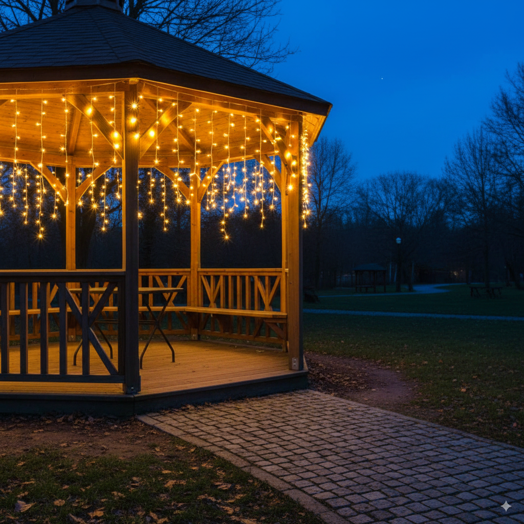 Tenda Luminosa Natalizia professionale 3 metri Stalattiti con 92 LED con Flash per Interno ed Esterno IP67 prolungabile Luce calda  - Luce fredda