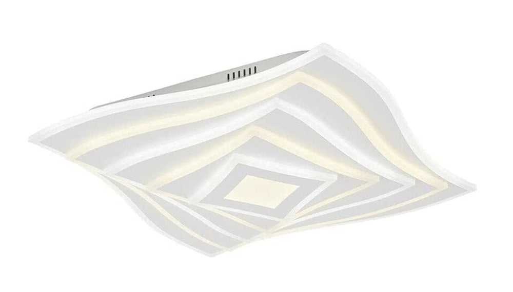 Plafoniera LED Moderna 75W con Telecomando, Dimmerabile CCT 3000K-6500K, 6000 Lumen, Design Geometrico Bianco in Acrilico e Metallo, Lampadario da Soffitto per Soggiorno Camera Ufficio