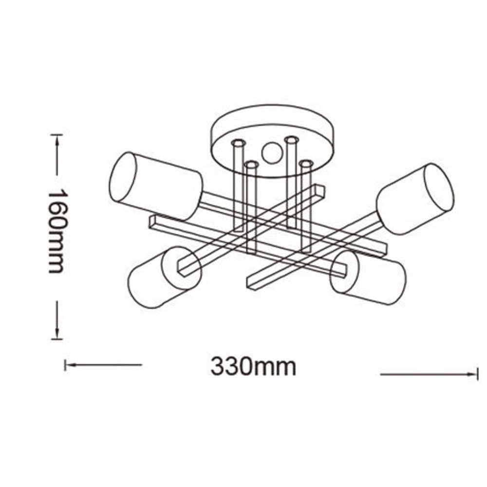 Plafoniera da Soffitto Moderna in Metallo Nero e Oro, Attacco E27, Design Industriale, 4 Portalampada, IP20, 220V (senza lampadine)