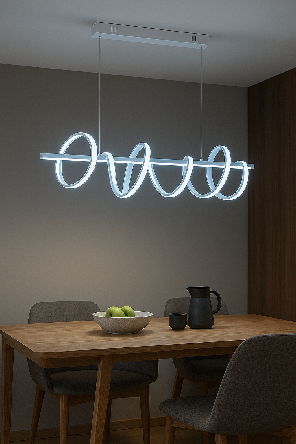 Lampadario LED Bianco a Sospensione Moderno a Spirale 60W 4800 Lumen – CCT Colore della luce selezionabile Calda, Fredda e Naturale – Fascio 300°