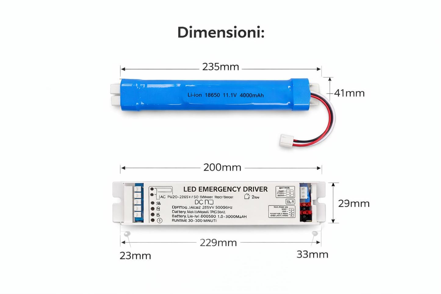 Kit Emergenza 3-80W con Batteria 11.1V 4000mAh, Driver Emergenza per Lampade LED AC 220-265V, Autonomia fino a 300 Minuti, Modulo Backup per Plafoniere e Pannelli LED